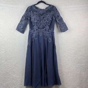 NWT JJs House Womens Stormy Chiffon Lace Mother of the Bride Midi Dress Size 10
